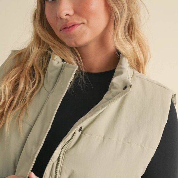 Chloe Puffer Vest | Women's Sage Green Layering Sleeveless Jacket | Fall Fashion - Picture 9 of 13